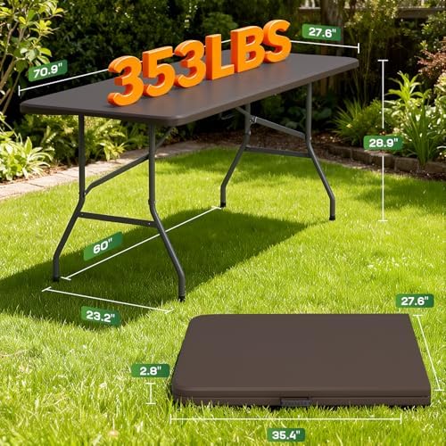 FDW | 6FT Folding Table | Brown | Portable Plastic Table - Image 3