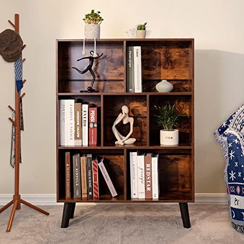 LEYAOYAO Cube Bookshelf, Mid-Century Modern Book Shelf with Legs, Brown - Image 3