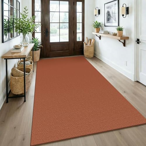 KOZYFLY Washable 4x6 Entry Woven Area Rug, Braided Throw Rugs for Entryway, Non Slip Door Mat Indoor Entrance, Front Porch Carpet for Foyer, Kitchen, Bedroom, Living Room, Burnt Orange/Tan by KOZYFLY