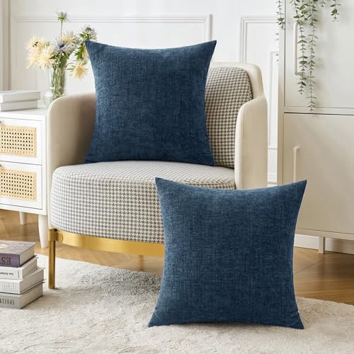 MIULEE Soft Chenille Throw Pillow Covers Blue 20x20 Inch Pack of 2 - Image 5
