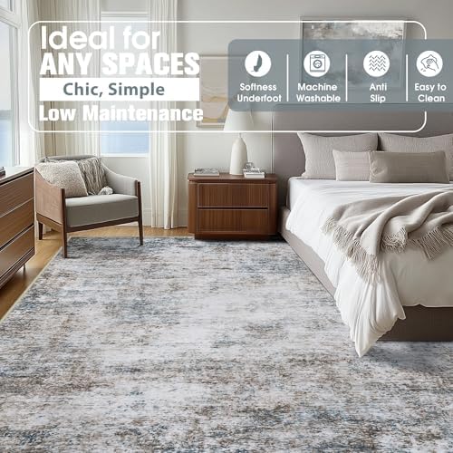 Aelenmu 10x14 Area Rugs for Living Room Washable Dining Room Brown Blue - Image 2