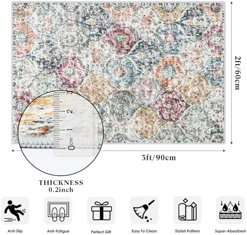 Lahome Moroccan Trellis Entryway Rug, 2x3 Kitchen Rugs Non Slip Washable, Non-Slip Indoor Door Mat Ultra-Thin, Small Throw Carpet for Bathroom Bedroom Entry Elise, Aqua/Multi - Image 2