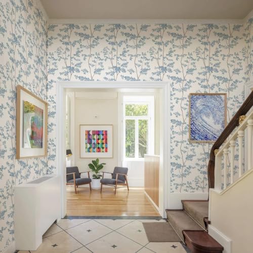 Ismoon Blue and White Forest Peel Stick Wallpaper for Modern Bedroom Wall | Renter Friendly Viny Wallpaper Tree Leaf Contact Paper Removable Self Adhesive Waterproof Textured 17.3x196in - Image 6