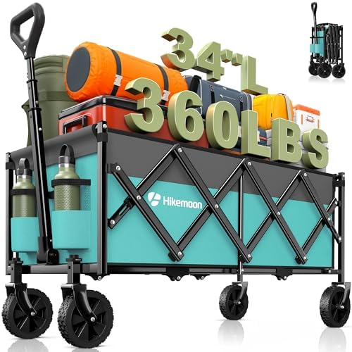HIKEMOON 34'' Extra Long Folding Portable Wagon, 120L 360LBS Turquoise by Unknown