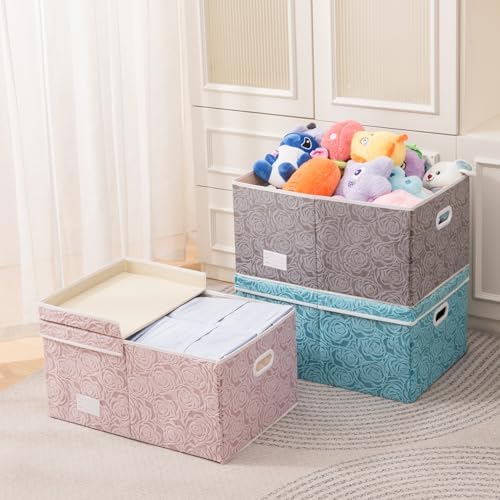 PRANDOM Jumbo Collapsible Storage Cubes with Lids Fabric Decorative Storage Bins Boxes Organizer Baskets with Cover Handles for Bedroom Closet Living Room 23.2x15.7x11.8 Inch 3 Pack - Image 3