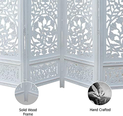 COTTON CRAFT Room Divider Wood Screen - Hand Carved Folding 4 Panels 72x80 - Image 6
