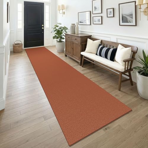 KOZYFLY Orange 2.5'x14' Runners Rugs for Hallway, Long Washable Runner Rug, Woven Non Slip Kitchen Runner, Flatweave Entryway Rug, Floor Carpet for Entry, Aisle, Hall, Burnt Orange/Tan by KOZYFLY