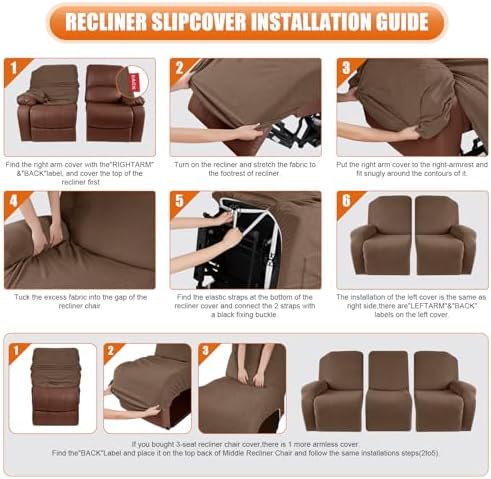 VANSOFY Stretch Recliner Couch Cover, Slipcover, Light Coffee, 3 Seater - Image 6