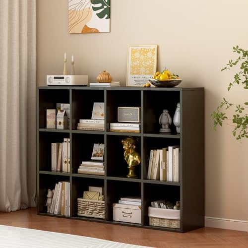 OSCHF 12-Cube Storage Shelf Bookcase, Black - Image 2