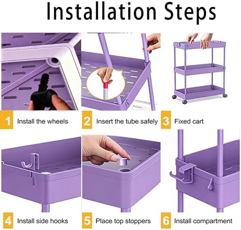 SPACELEAD Slim Storage Cart 3 Tier,Bathroom Organizer Rolling Utility,Mobile Shelving Unit Slide Out for Office, Kitchen, Laundry Room & Narrow Places,Purple - Image 4