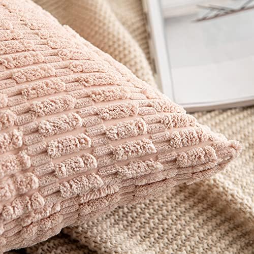 MIULEE Pack of 2 Corduroy Decorative Throw Pillow Covers 12x20 Inch Soft Boho Striped Pillow Covers Modern Farmhouse Home Decor for Spring Sofa Living Room Couch Bed Pink - Image 3