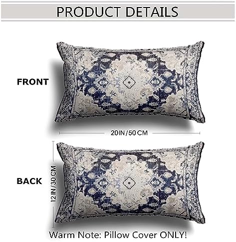 Snycler Boho Throw Pillow Covers 12x20 inch Set of 2 Boho Rug Carpet Double Sided Pattern Cotton Soft Pillow Case Cushion Cover Pillowcase for Couch Sofa Bed Decorative (Navy Blue) - Image 2