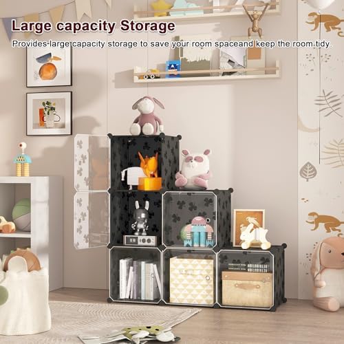 C&AHOME Clover Embossed Storage Organizer with Doors 6-Cube Shelf Black - Image 3