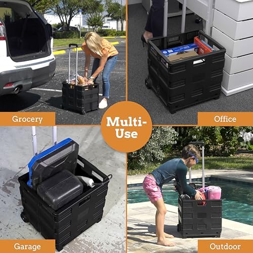 Inspired Living Collapsible Ultra-Slim Pack-N-Roll, 2 Wheel Utility Cart , With Telescopic Handle - Super Strong up to 80 Lbs Load Capacity, Black - Image 5