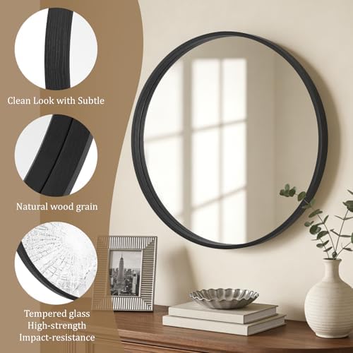 WallBeyond Black Round Mirror Wood Framed 28 inch Circle Wall Mirror for Bathroom Round Wall Mirror for Wall Decor, Vanity, Entryway Living Room - Image 5