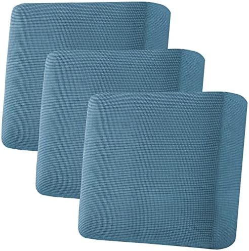 H.VERSAILTEX Super Stretch Individual Seat Cushion Covers - Sofa & Couch Cushion Slipcover Sets - Thick Jacquard Textured Twill Fabric (3 Piece XL Sofa Cushion Covers, Dusty Blue) by HVERSAILTEX