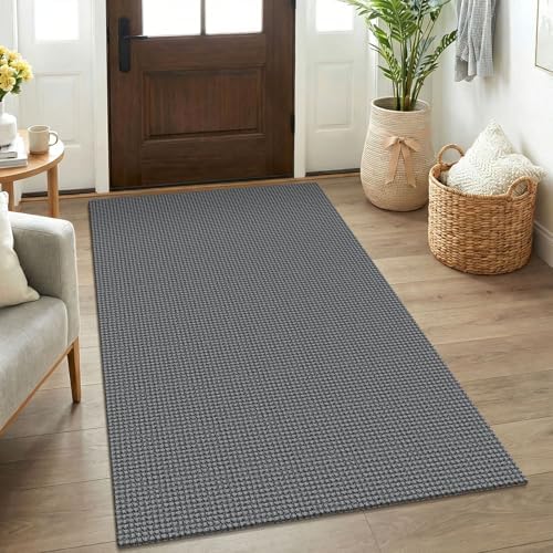KOZYFLY Rugs for Entryway 3x5 ft Washable Area Rug Non Slip Rubber Backed Entry Rug Woven Indoor Door Mat Cotton Kitchen Rugs Floor Carpet for Entryway, Foyer, Backdoor, Grey/Dark Grey by KOZYFLY