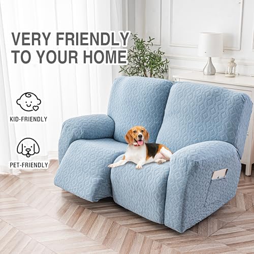 Genina Waterproof Recliner Loveseat Cover,2 Seat Couch Cover,Light Blue - Image 6
