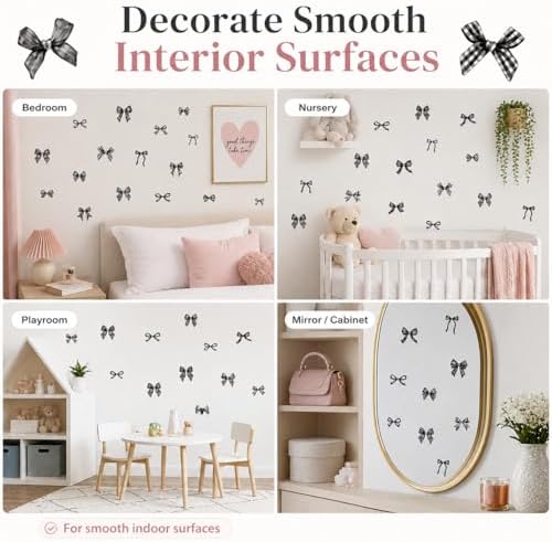 60Pcs Watercolor Bowtie Wall Stickers - Coquette Aesthetic Vinyl Decals for Room Decor in Light Pink, Sky Blue, Mint Green, Lavender Peel and Stick Nursery, Bedroom, Kindergarten Wall Art (Black) - Image 7