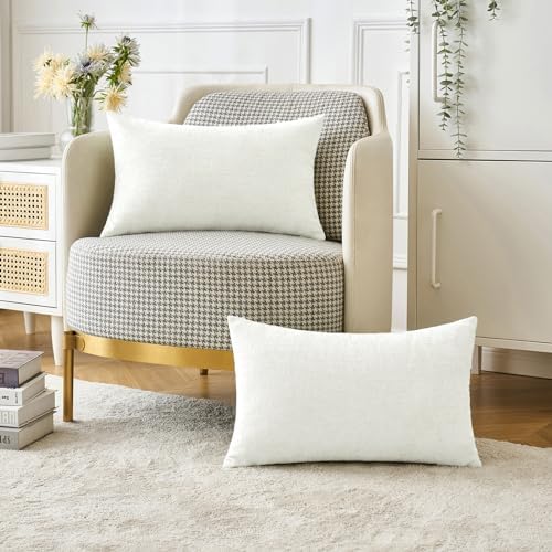MIULEE Soft Chenille Lumbar Throw Pillow Covers White 12x20 Inch Pack of 2 - Image 5