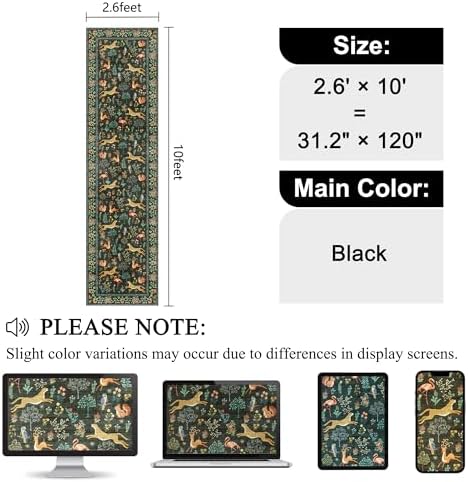 DUKINO 2.6x10 Washable Runner Rug, Non Slip Animal Rug for Hallway, Black - Image 2
