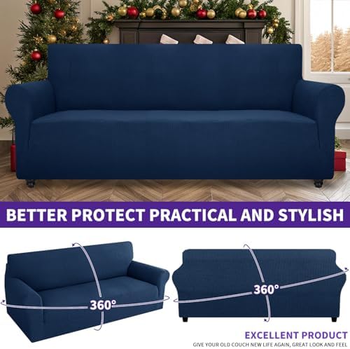 ZNSAYOTX Stretch Oversized Couch Cover Universal Sofa Covers for Living Room Dogs Pet Furniture Protector Spandex Extra Large Sofa Slipcovers with Anti Slip Foam Sticks (Navy Blue, XL Sofa) - Image 5