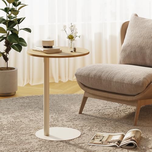 C Shaped Round End Table, Small Side Table for Couch,Tv Trays for Eating,Snack Sofa Tray Table with Metal Leg for Living Room, Bedroom, Bedside,and Office (Rustic Oak) - Image 5