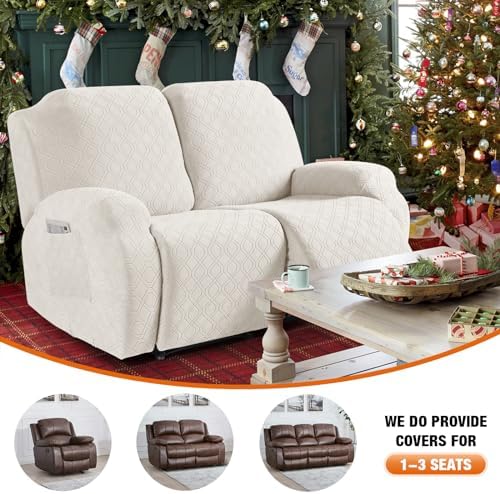 VANSOFY Stretch Recliner Loveseat Cover, Slipcover, Off White, 2 Seater - Image 3