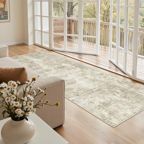 Soalmost Abstratc Runner Rug 2x5 Washable Kitchen Entry Runners Beige/Gray by Soalmost