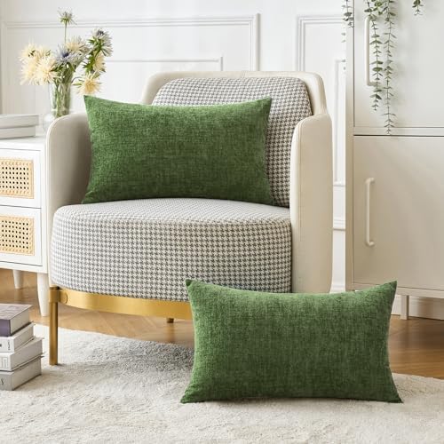 MIULEE Soft Chenille Lumbar Throw Pillow Covers Moss Green 12x20 Pack of 2 - Image 5