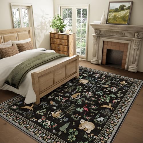 Washable Area Rugs for Living Room: 5x7 Bedroom Rug Vintage Rugs Stain Resistant Non Slip Low Pile Soft Lightweight Indoor Carpet Rug for Kitchen Dining Room Farmhouse Nursery Kids Room Home Office - Image 2
