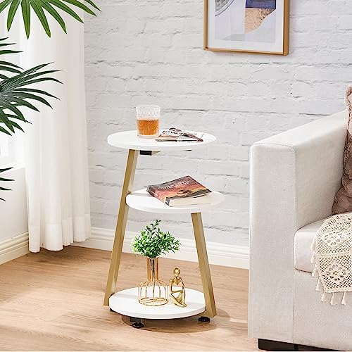 BEWISHOME Round End Table Side Table, White Gold, KTZ41M - Image 2