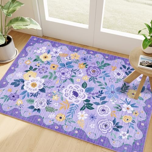 DUKINO 2x3 Entryway Rug, Floral Door Mat Soft Washable Rug Non Slip, Purple by DUKINO