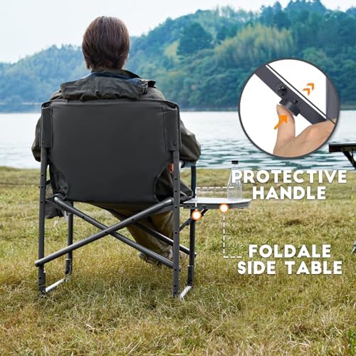 TIMBER RIDGE Aluminum Oversized Camping Chair, Lightweight Portable Directors Chair with Side Table Detachable Side Pocket for Outdoor Camping, Lawn, Picnic, Support 400lbs Grey 2 Pack - Image 6