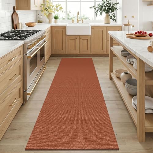 KOZYFLY Orange 3x6 Washable Runner Rug, Non Slip Wide Runners for Hallway, Woven Large Entryway Runners, Braided Floor Carpet Runner for Entry, Kitchen, Bedside, Hall, Burnt Orange/Tan - Image 3