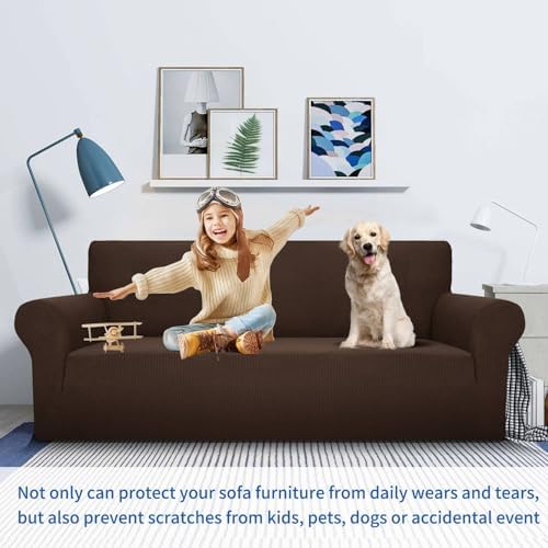 MAXIJIN Stretch Loveseat Sofa Slipcovers 1 piece Love Seat Couch Covers for 2 Cushion Couch Non Slip Sofa Cover Washable Dog Cat Proof Furniture Protector Pet Friendly (Loveseat, Coffee) - Image 2