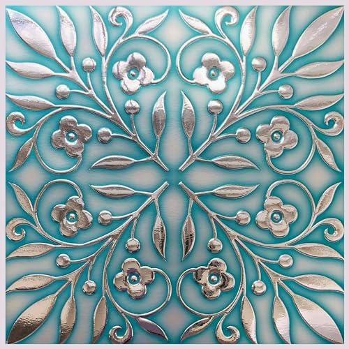 Main Street Peel and Stick Wallpaper Tiles, Teal & Silver Leaves, 24-Pack - Image 6