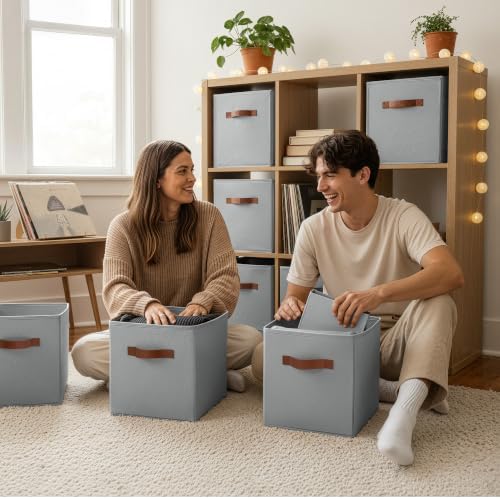 GRANNY SAYS 11 Inch Cube Storage Bins, 6-Pack Fabric Storage Bins, Grey - Image 4