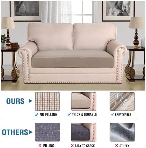 H.VERSAILTEX Super Stretch Individual Seat Cushion Covers Sofa Covers Couch Cushion Covers Slipcover Sets Thick Jacquard Textured Twill Fabric (1 Piece Loveseat Cushion Cover, Sand) - Image 2
