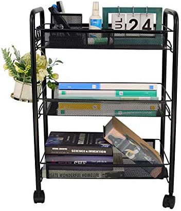 3-Tier Mesh Rolling Cart - 24.8" H Fits Under Desk Metal Cart with Wheel by OVICAR