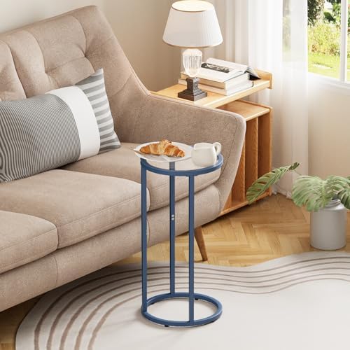 C Table Side End Table,Glass Couch Table Set of 2, Round Sofa End Table with Metal Frame, Small Snack Table for Living Room, Bedroom, Small Spaces, Easy Assembly (Blue,2pcs) - Image 7