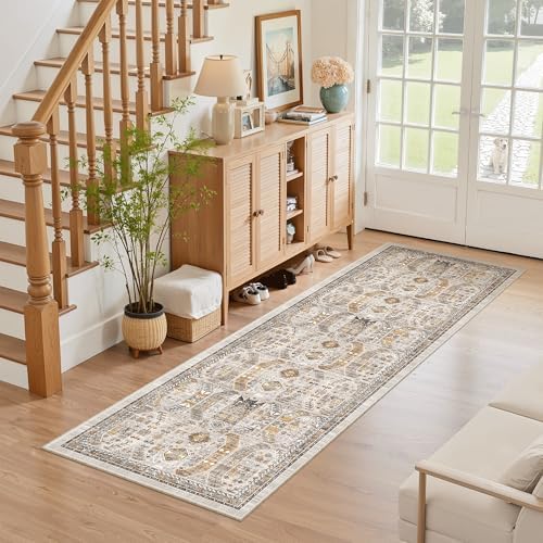 Madane Washable Runner Rug 2x6 Runners for Hallways Non Slip, Brown/Gold by Madane