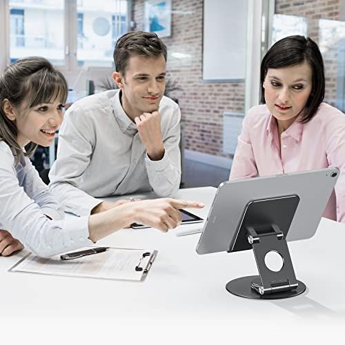 OMOTON Swivel Tablet Stand for iPad with 360 Rotating Base, Foldable Adjustable Holder for Drawing, Compatible with iPad Pro/Air/Mini and More, Black Gray - Image 3