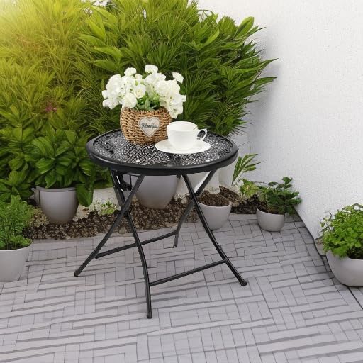 TeoKJ Folding Small Outdoor Side Table, No Assembly Patio Metal Desk, Black - Image 2