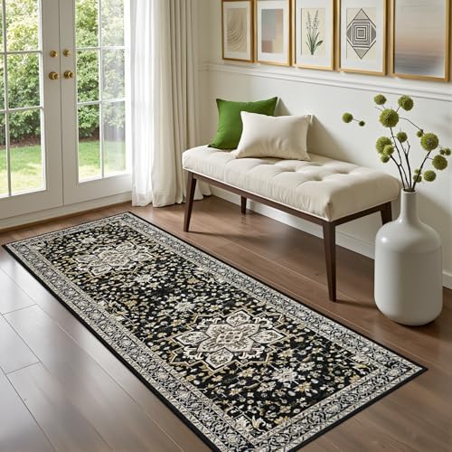 Hallway Runner Rug: 2.6x8 Kitchen Rugs for Living Room Black Gold - Image 3