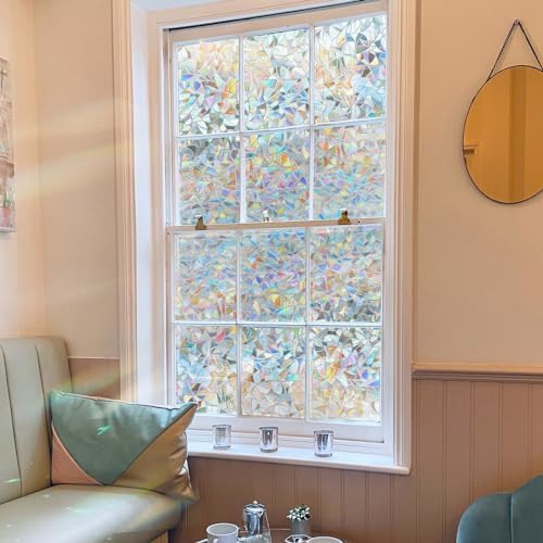 Niviy Rainbow Window Privacy Film 24 x 78.7 inches, Iridescent Windows Film Stained Glass Holographic Window Cling Vinyl 3D Decorative Sticker - Image 3