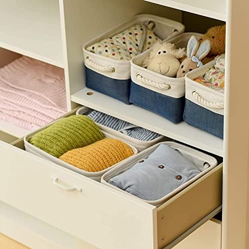 TheWarmHome Storage Basket for Organizing - Small 12x8x5.2 inch 6 Pack Collapsible Storage Bin for Shelves, Canves Storage Cubes for Organizer Cloth Box Gift Toys Closet (White & Jean Blue) - Image 2