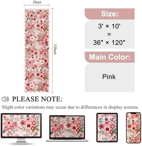 DUKINO 3x10 Runner Rug, Non Slip Floral Washable Rug for Hallway, Pink - Image 2