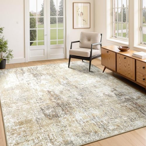 RELEANY Washable 4'x6' Abstract Area Rug for Living Room Neutral Brown by RELEANY