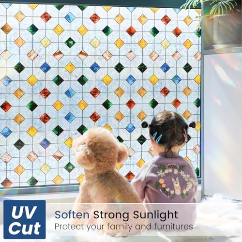DKTIE Rainbow Stained Glass Window Film Decorative 23.6in X 78.7in - Image 2